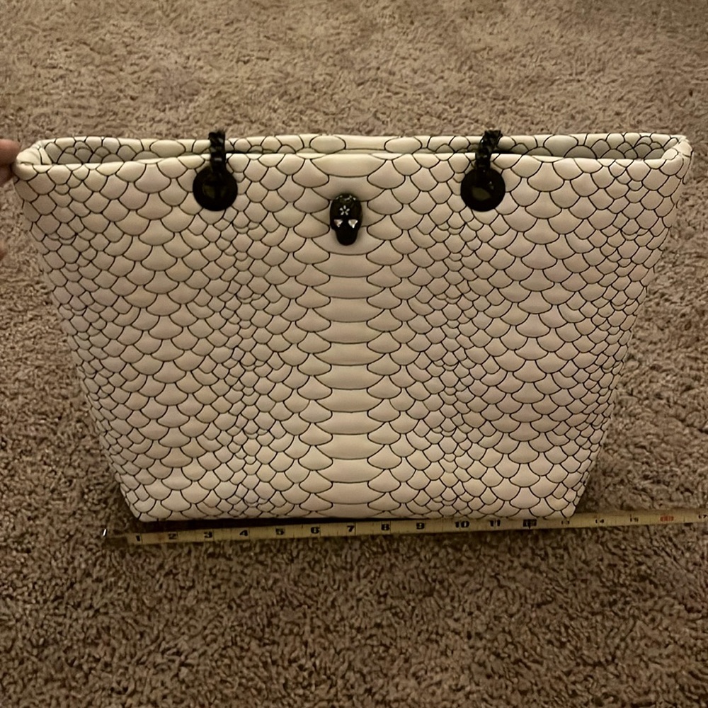 Betsey Johnson large snakeskin stitched embossed white tote bag